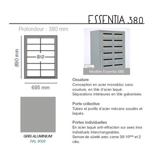 DESTOCKAGE : Essentia 380 B12 RAL 9006 | edelen boites aux lettres