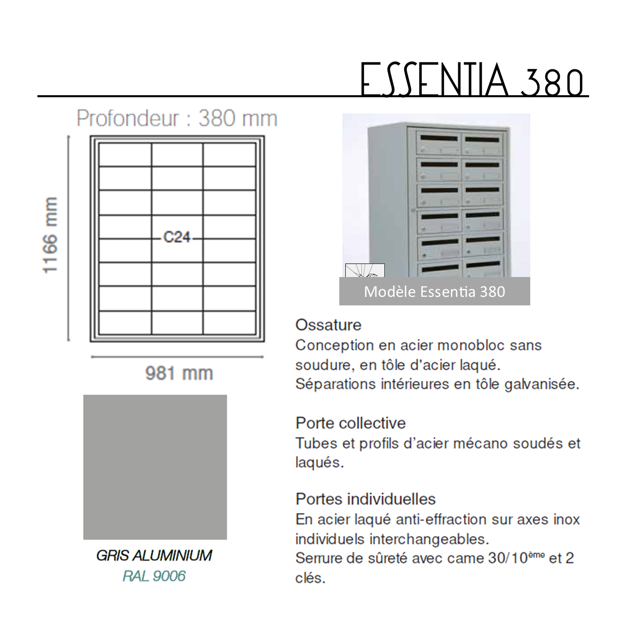 DESTOCKAGE : Essentia 380 C24 RAL 9006 | edelen boites aux lettres