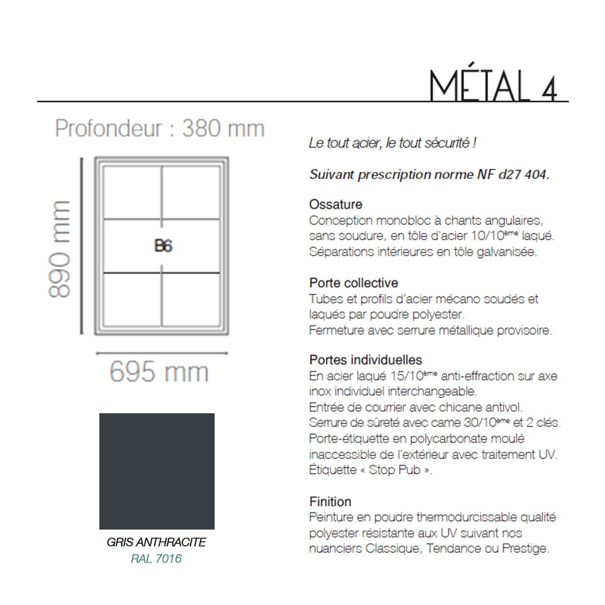 DESTOCKAGE : Bloc Métal4 B06 RAL 7016 | edelen boites aux lettres